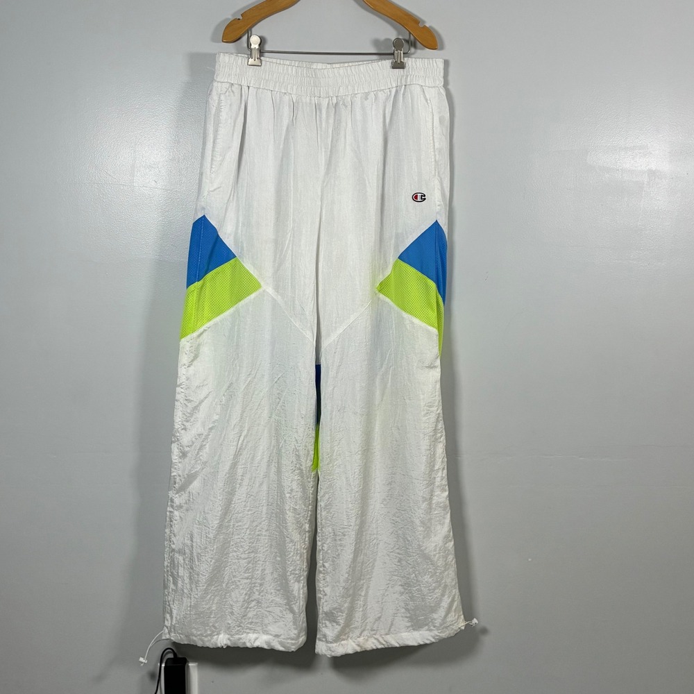 Champion Track Pants XL Colorblock Wide Leg Wind Pants 90s Retro Neon Vtg Street